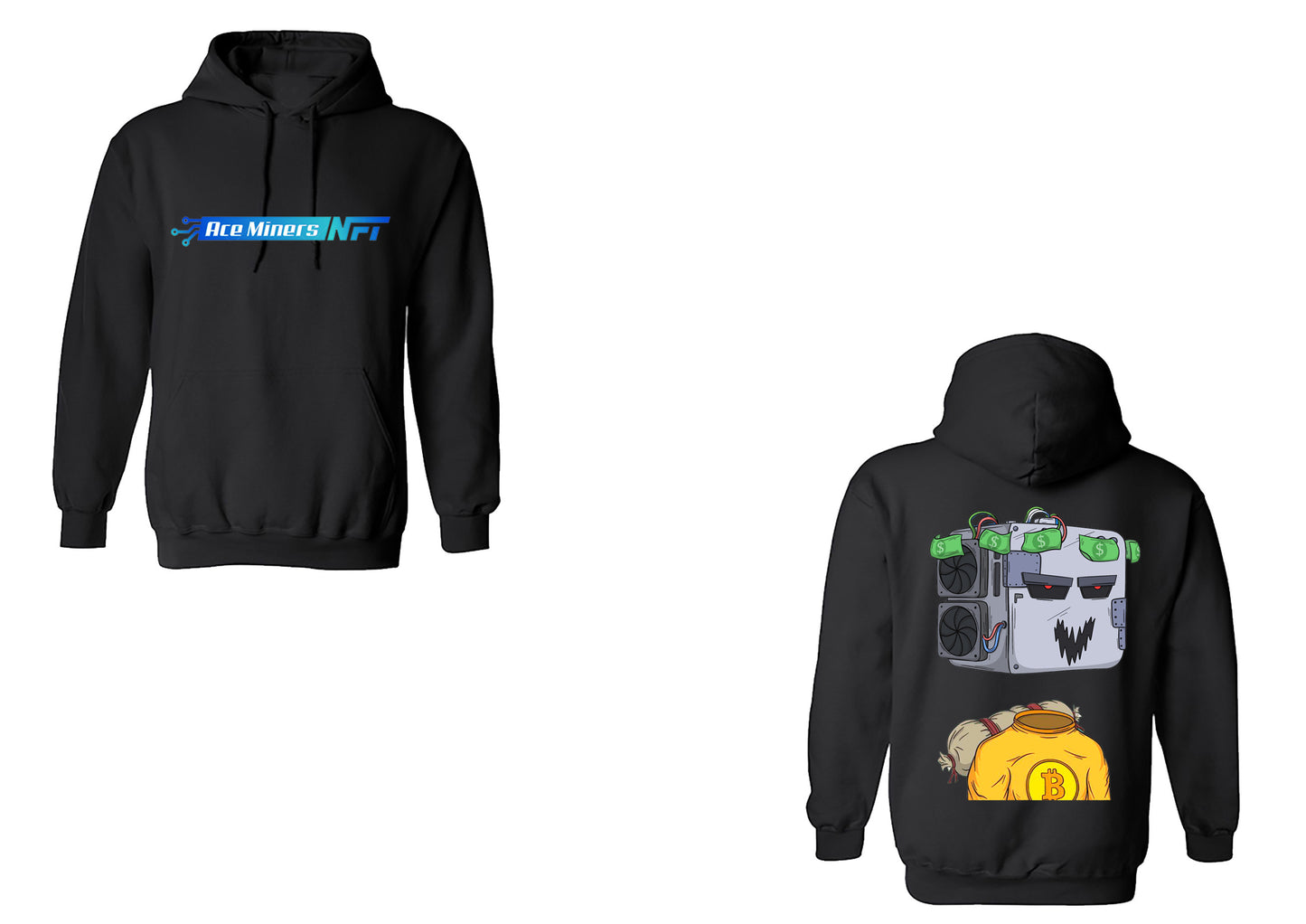 Ace Miners "My Money Don't Jiggle, It Folds" BTC Bitcoin 3D Puff Graphic Hoodie